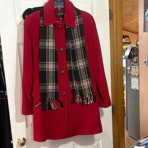 London Fog Red Coat with Plaid Scarf